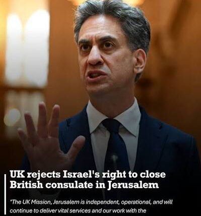 UK reaffirms East Jerusalem is occupied territory, rejects Israeli order to close consulate